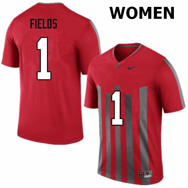 Ohio State Buckeyes Women's Justin Fields #1 Red Authentic Nike Throwback College NCAA Stitched Football Jersey UZ19R30BI